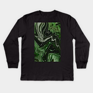 Rich swirl abstract pattern, in silver and emerald green texture Kids Long Sleeve T-Shirt